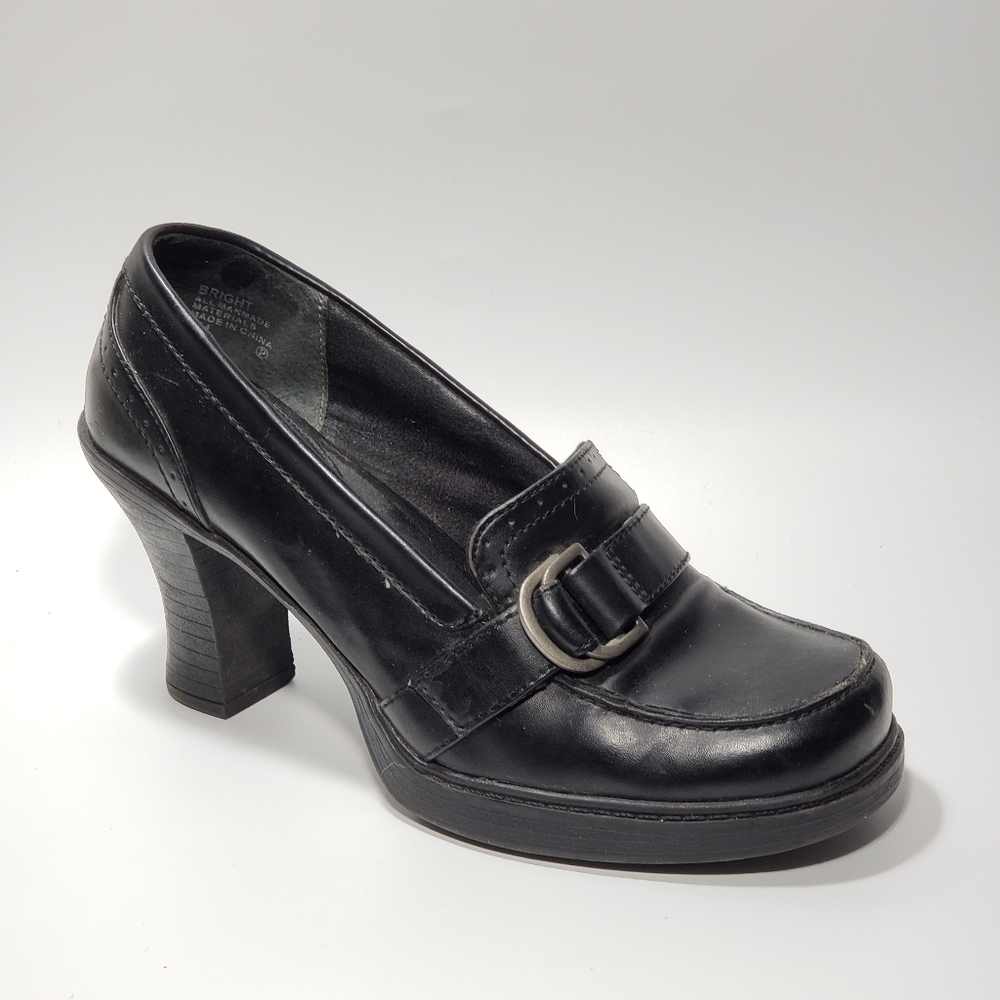 Vtg 90's Y2K Mudd Platform Loafer Heels Sz 7 Black Dark Academia Grunge